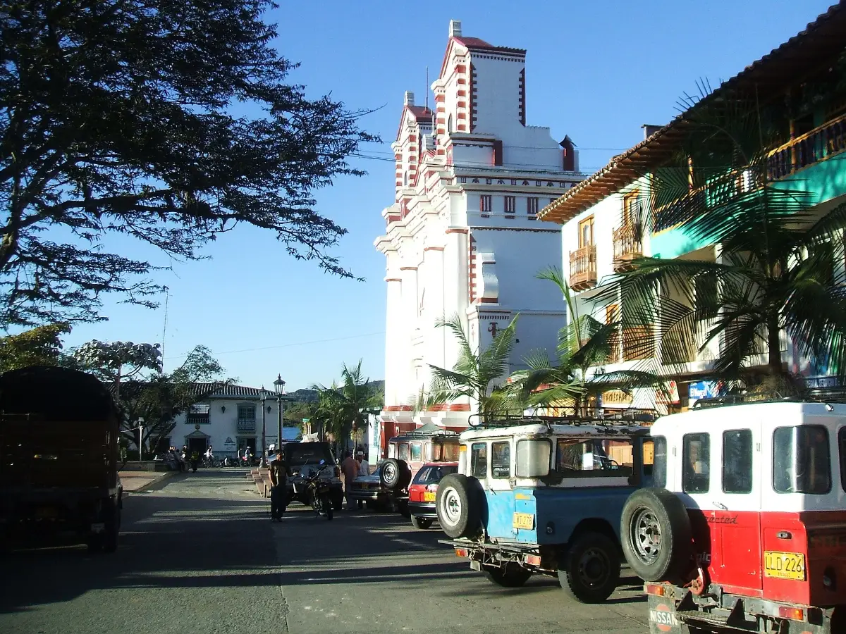 Street in Guatapé with colonial houses and balconies