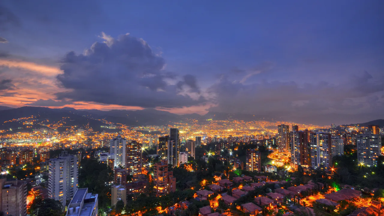 View of Medellín at sunset from El Poblado